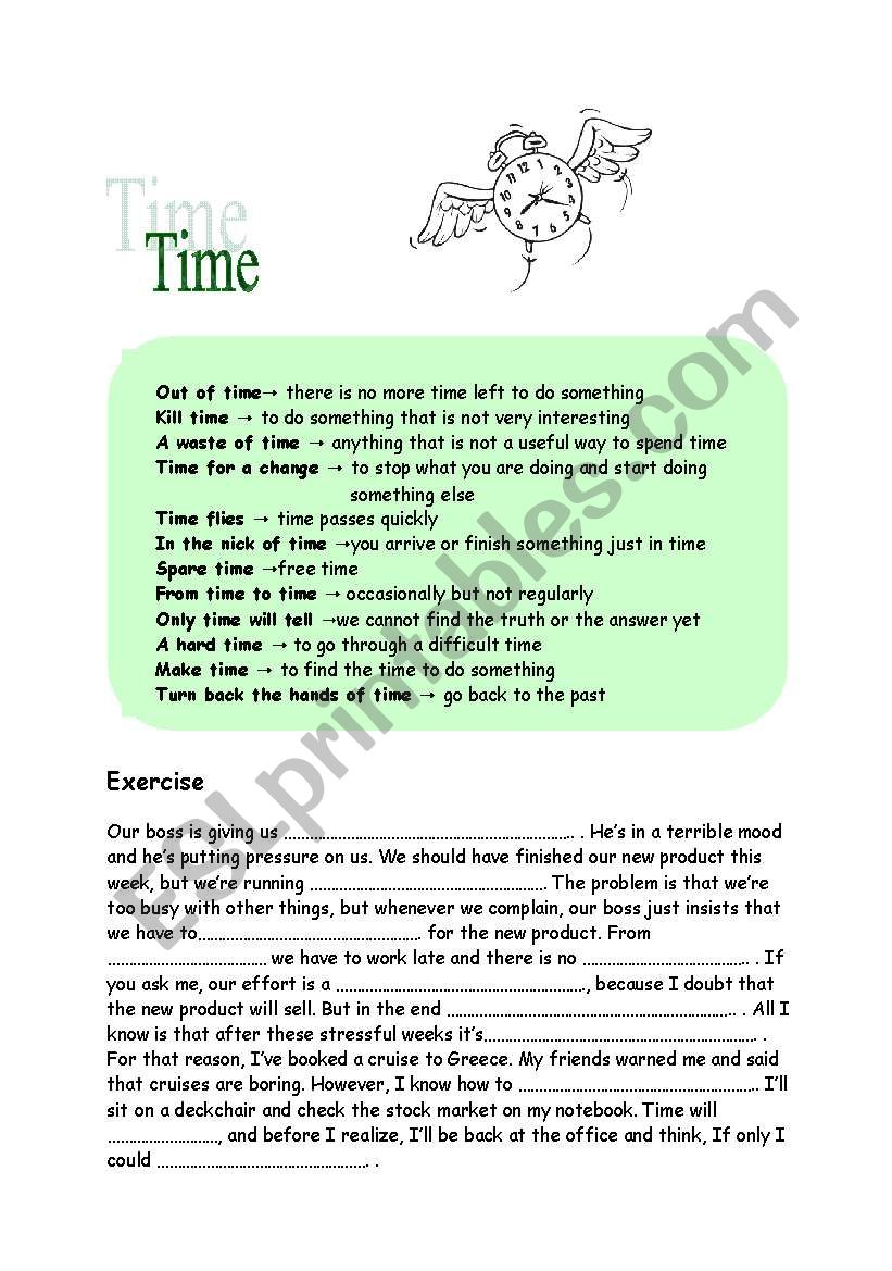 time idioms worksheet time idioms worksheet