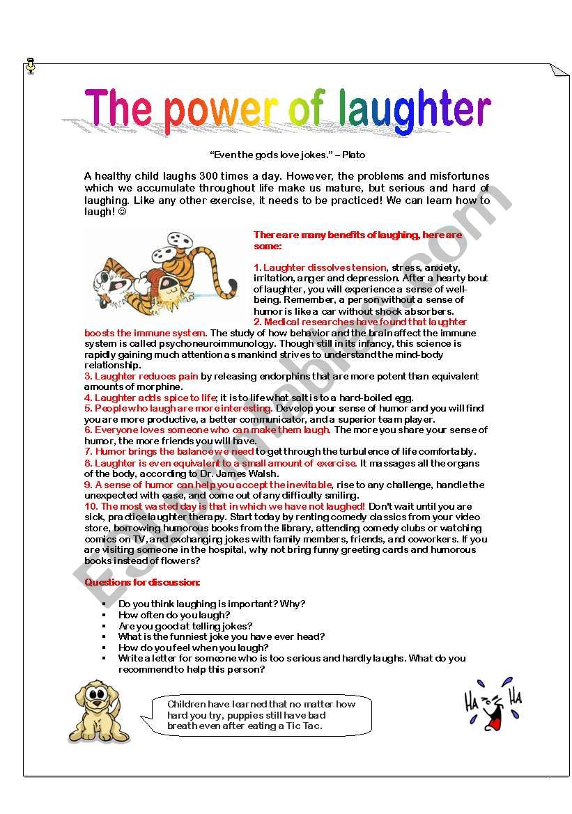 The power of laughter worksheet