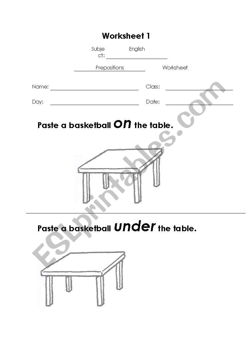 Prepositions (on, under) worksheet