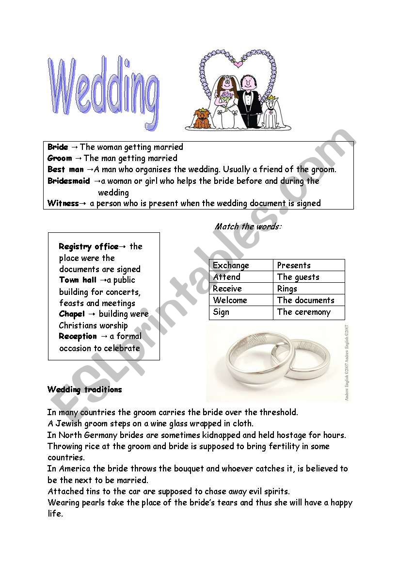 Wedding vocabulary  worksheet