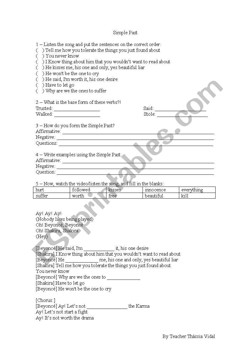 Song - Simple past - Beyonce worksheet