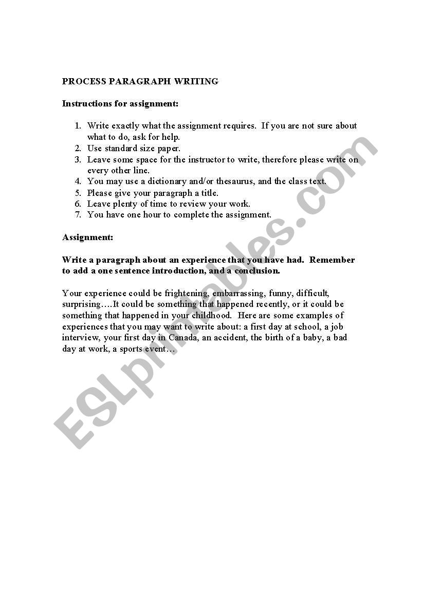 Process paragraph writing  worksheet