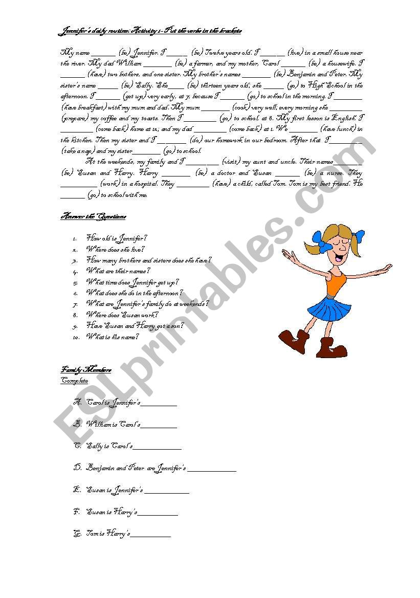 Jennifers daily routine worksheet