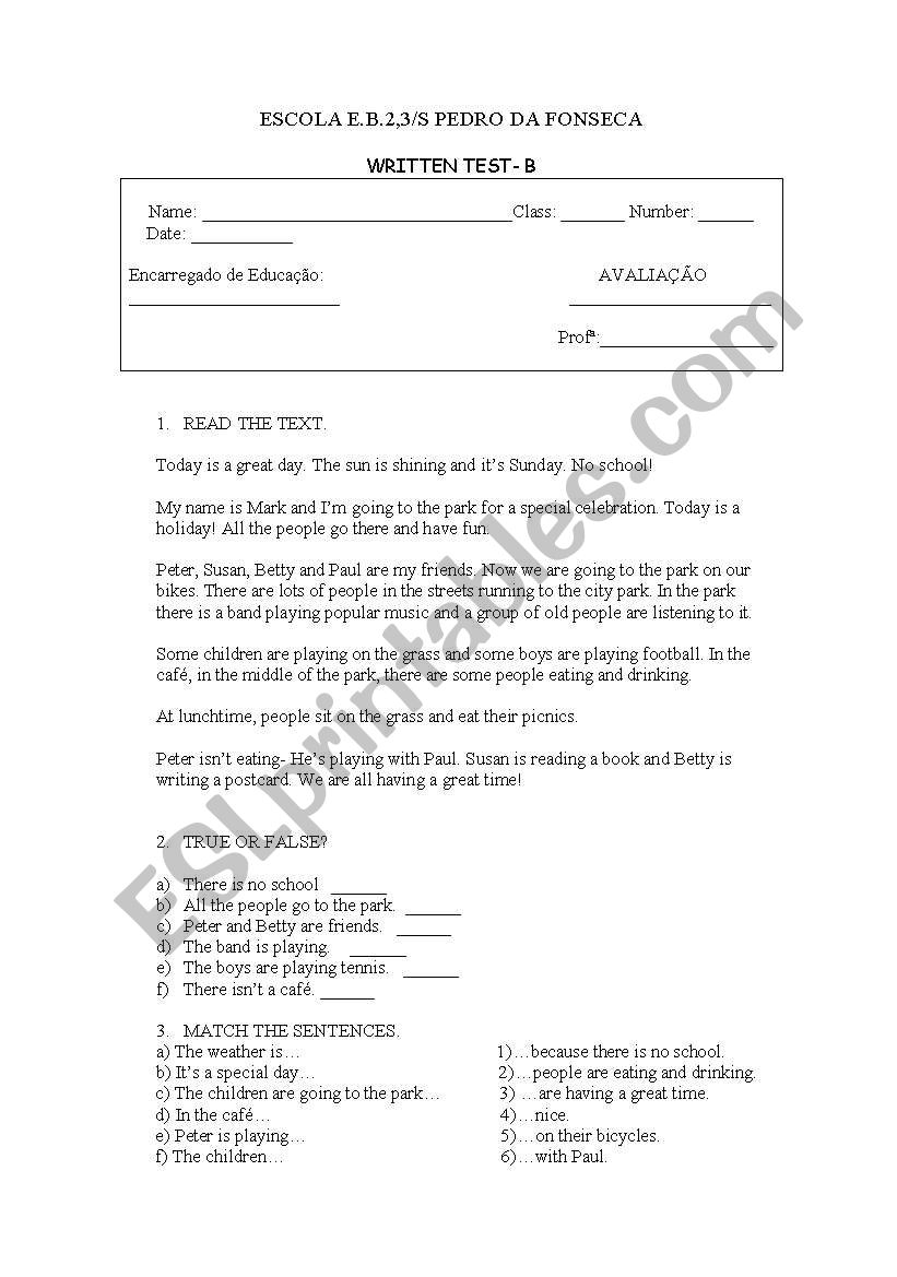 Written test B worksheet