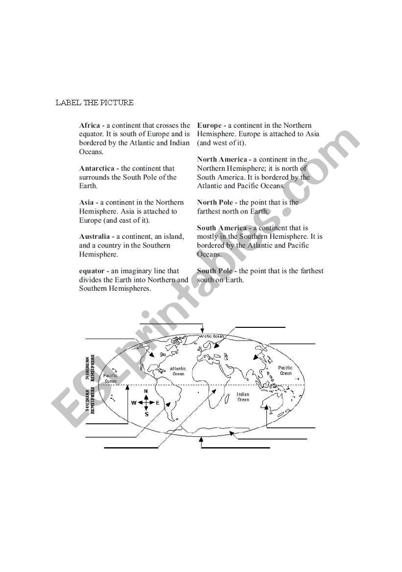 LABLE THE CONTINENTS worksheet