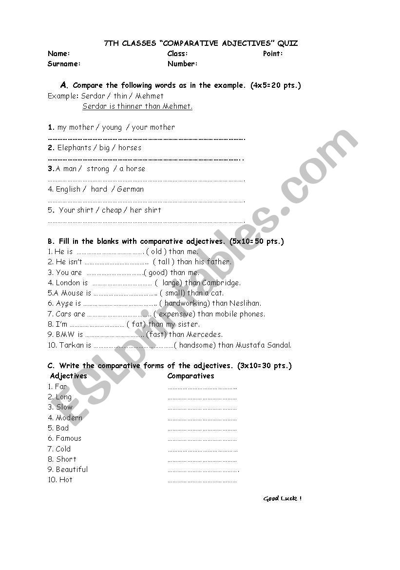 comparisons worksheet