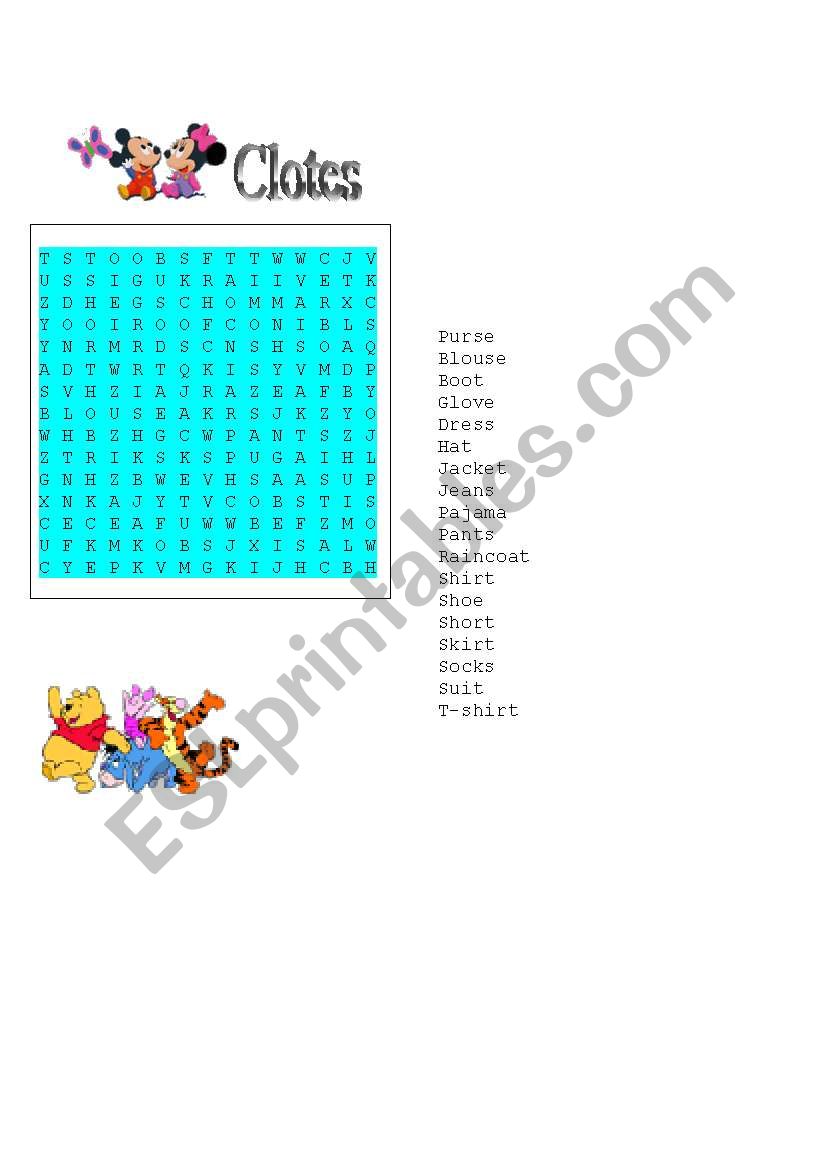 Clothes Word Search worksheet