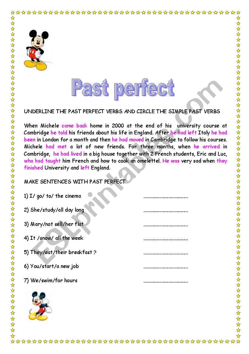 PAST PERFECT GRAMMAR TEST worksheet