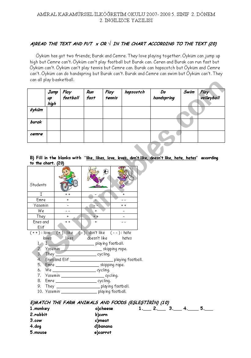 CAN / CANT LIKES/DISLIKES worksheet