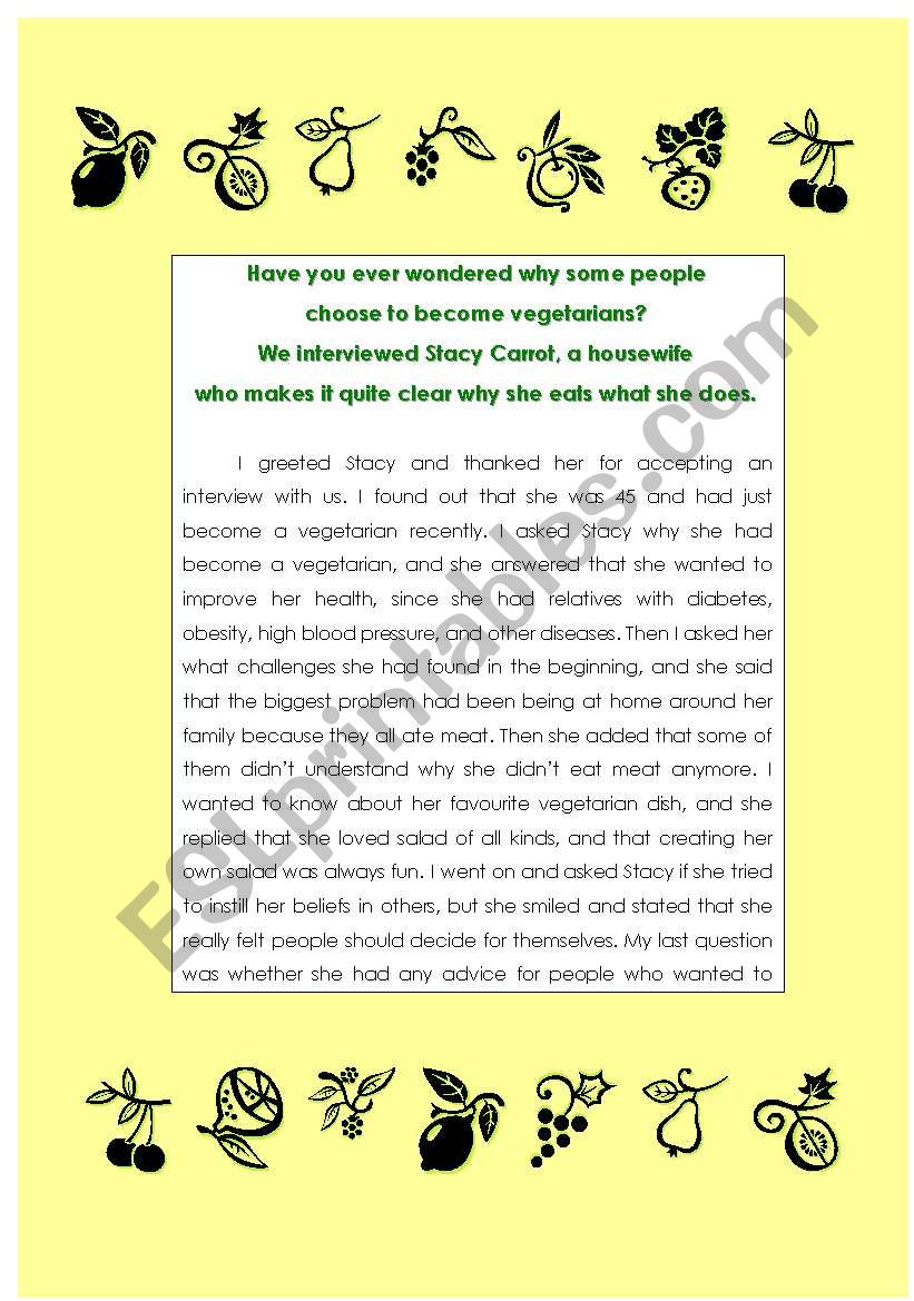 A veggie story worksheet