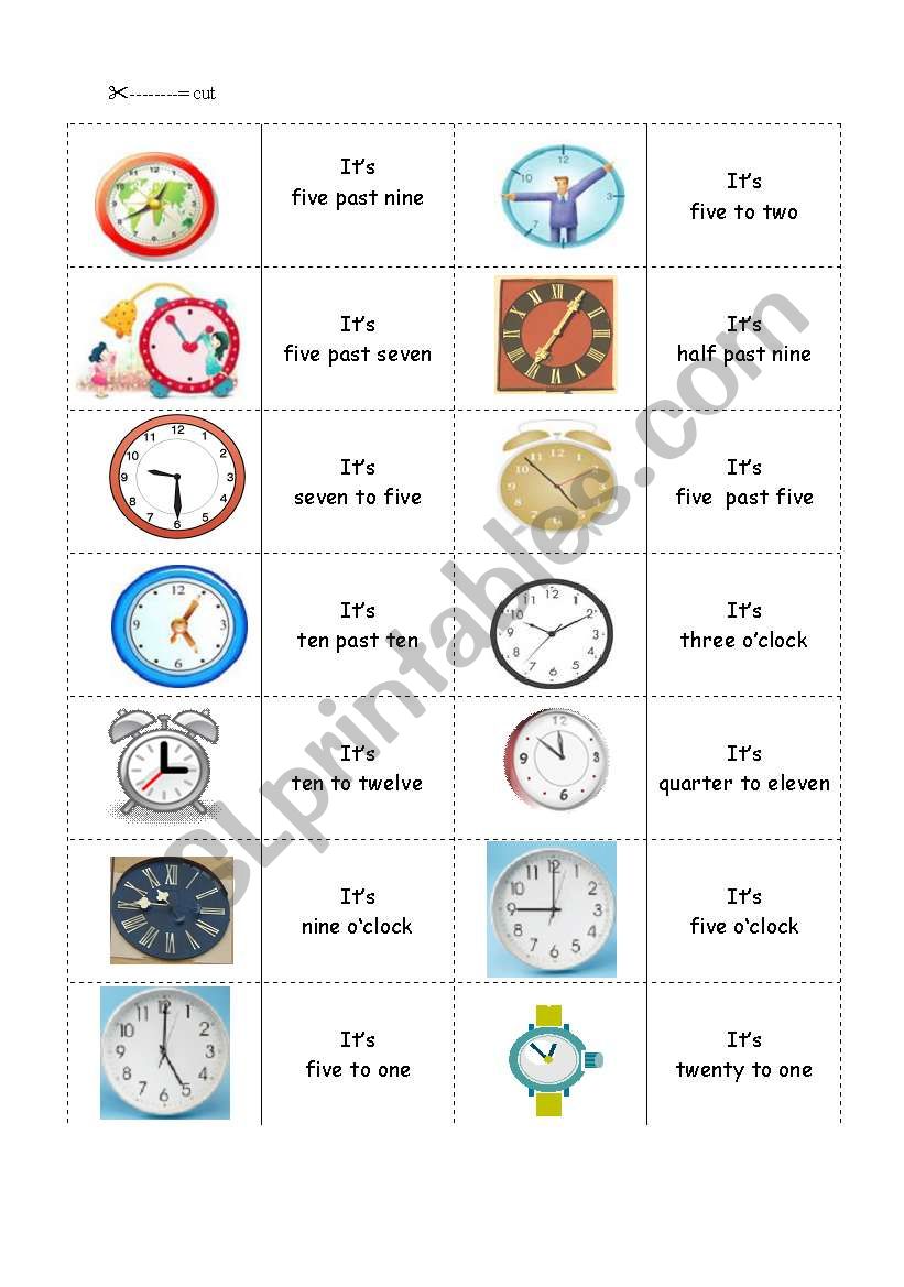 Time telling domino worksheet