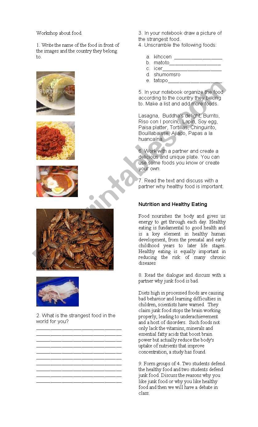 food worksheet