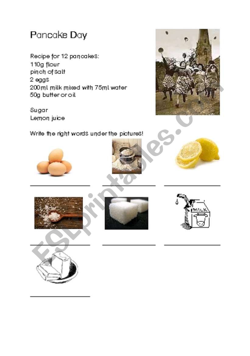 Pancake Day worksheet