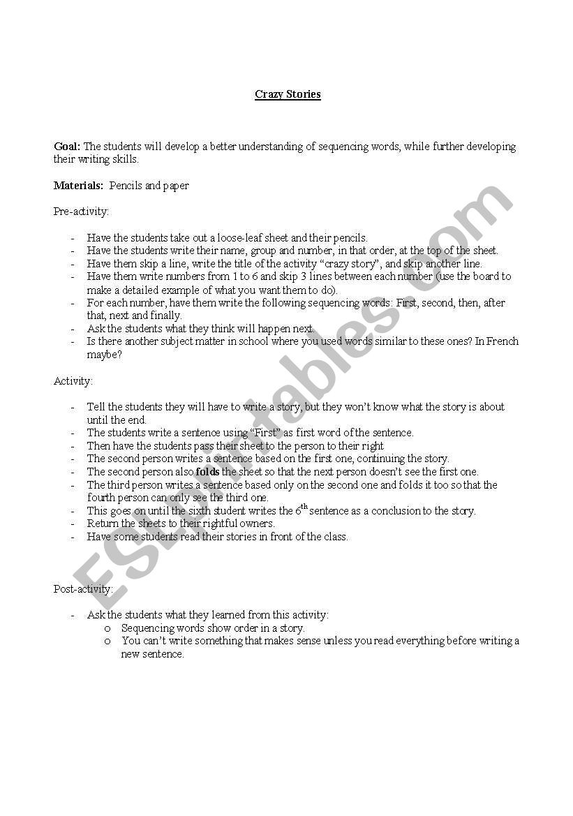 Crazy Stories worksheet