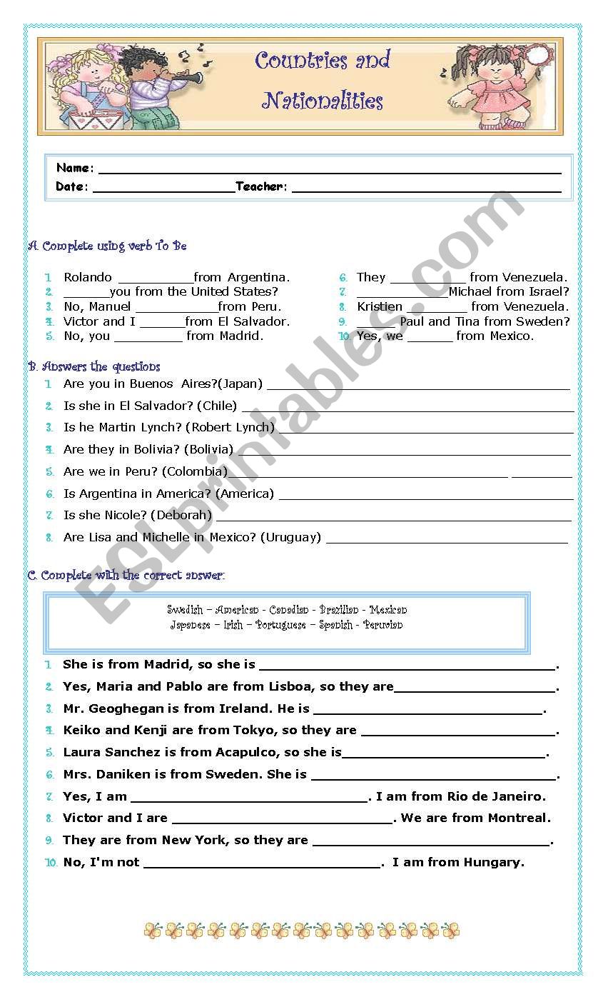 Countries and Nationalities worksheet