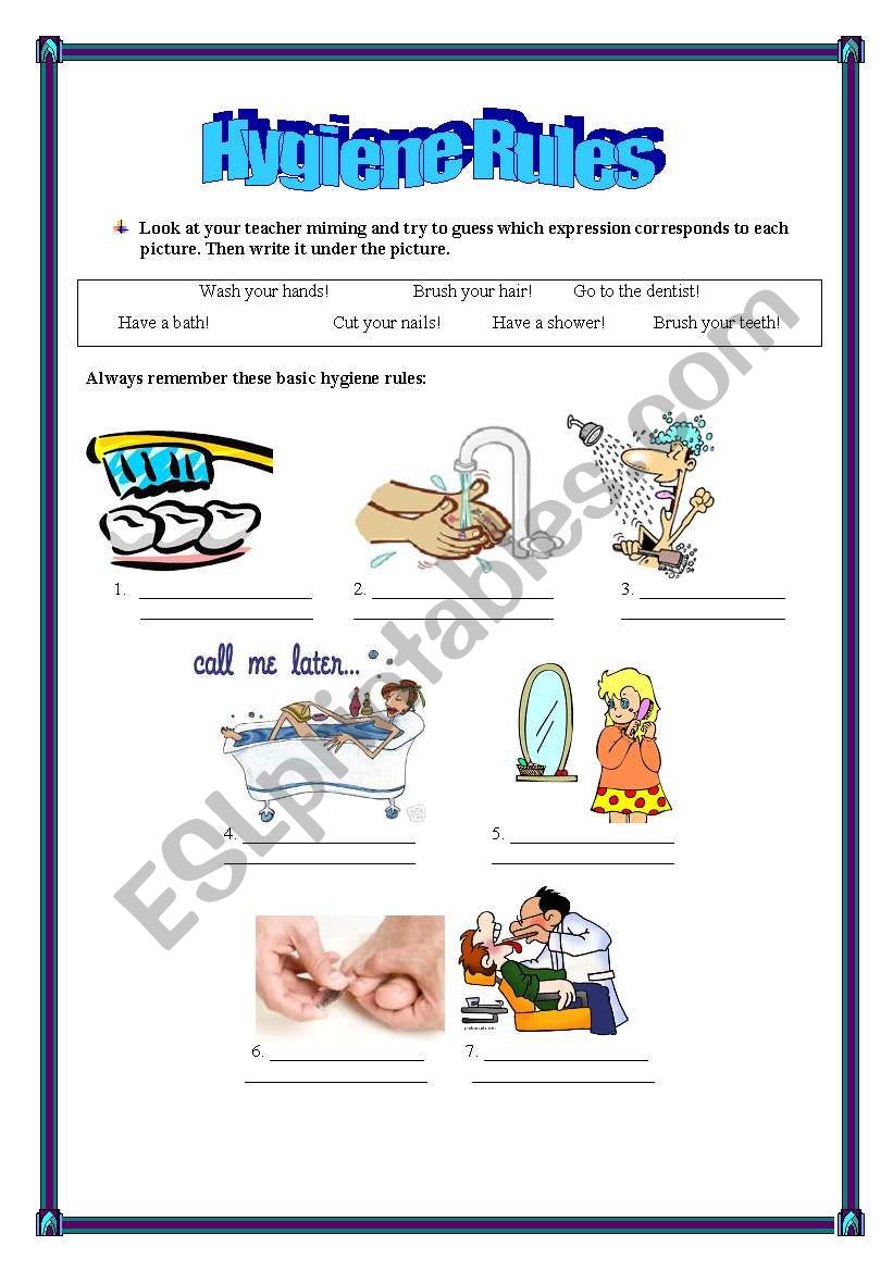 Hygiene rules worksheet