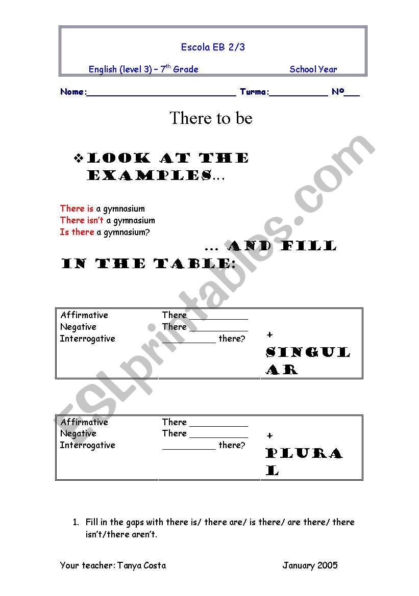 verb there to be worksheet