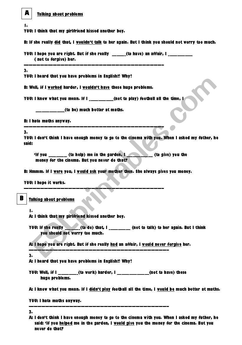 If-clause typ 2 Partner worksheet / Tandembogen if-satz typ 2