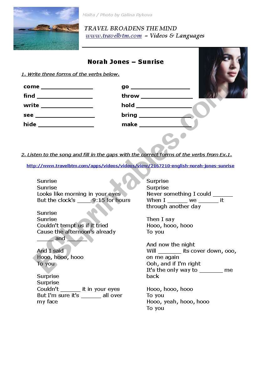 Norah Jones - Sunrise worksheet