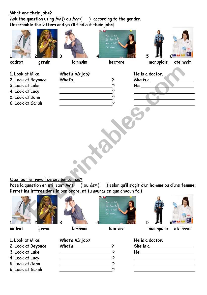 What are their jobs? worksheet