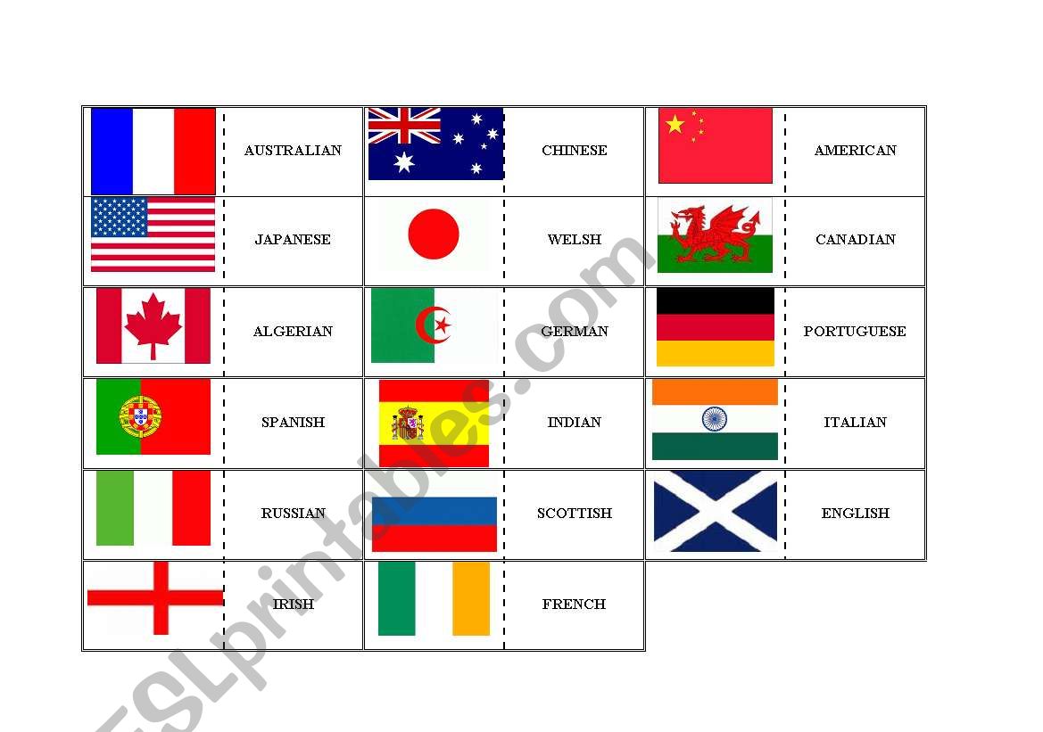 Nationalities with dominoes worksheet