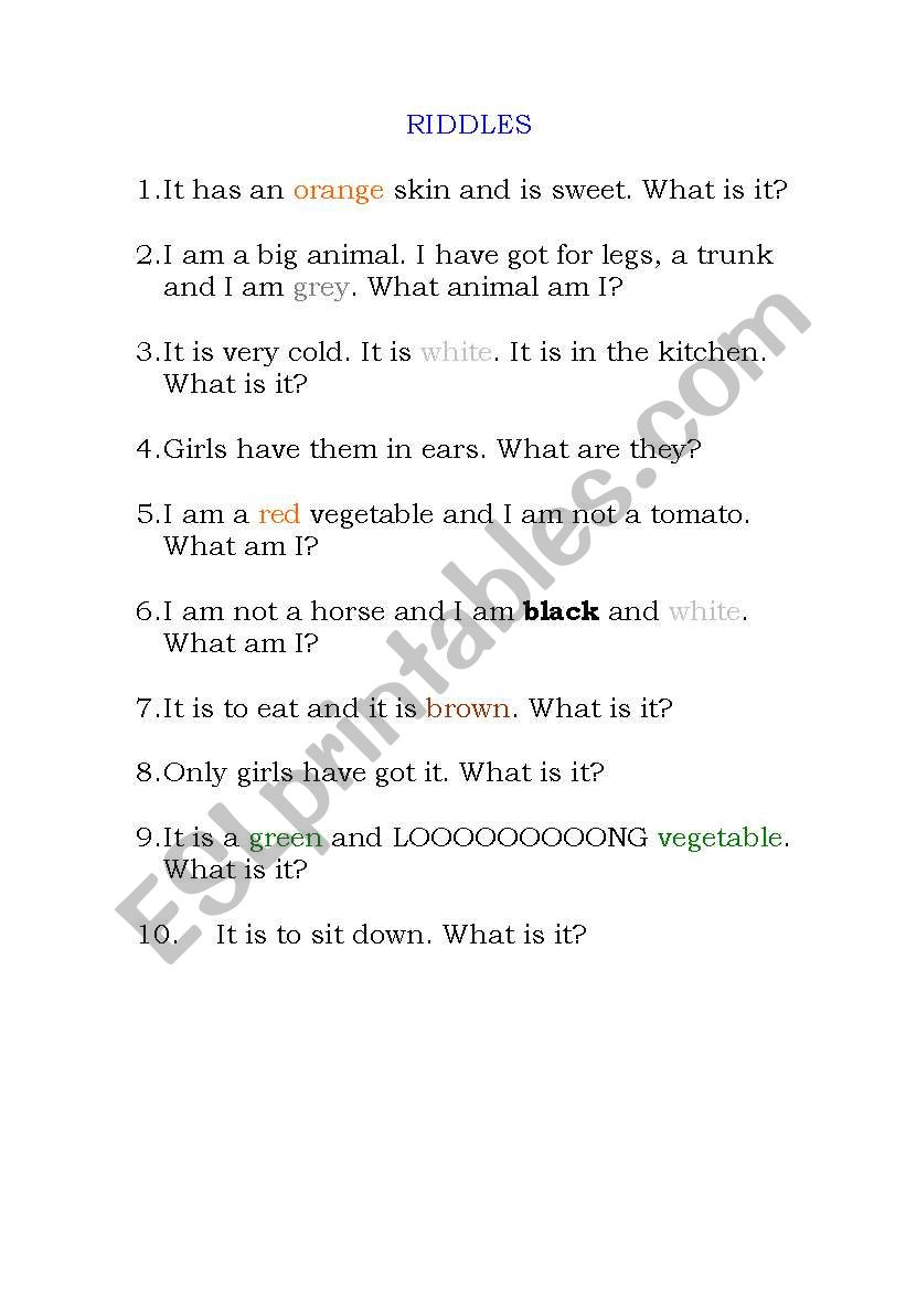 RIDDLES worksheet