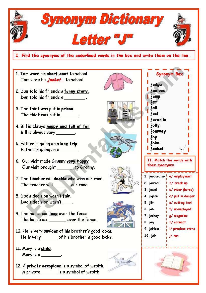 Dictionary, Letter "J" - ESL worksheet by Babi965