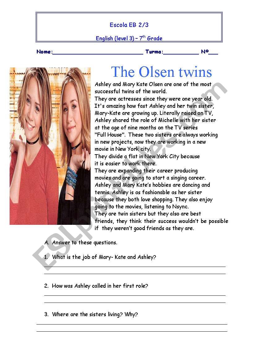 Olsen twins worksheet