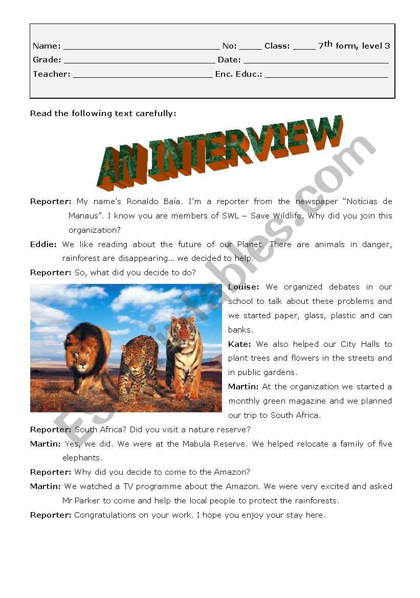 An interview worksheet