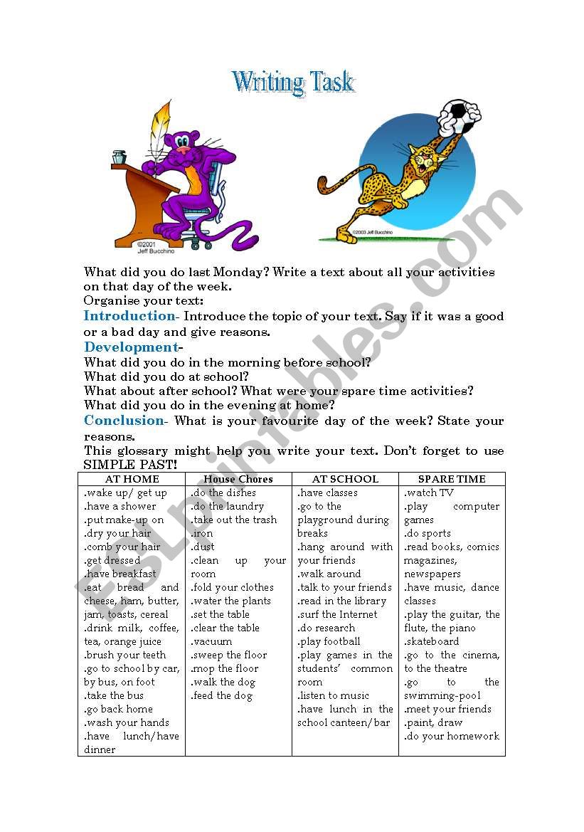 WRITING TASK - SIMPLE PAST and DAILY ROUTINE VOCABULARY