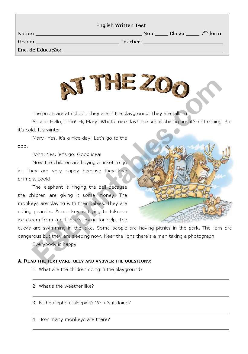 At the Zoo worksheet