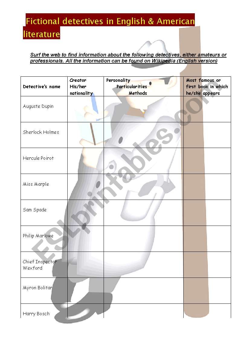 Fictional detectives worksheet