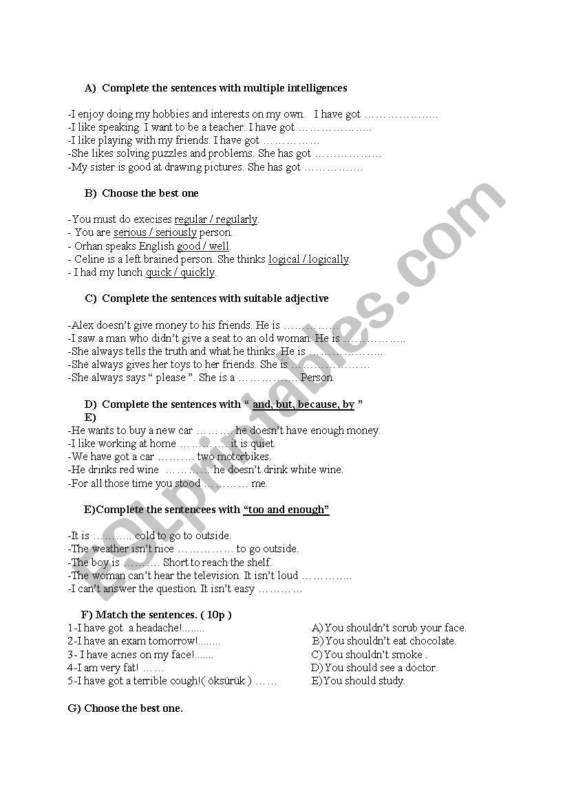 8th class mixed worksheet worksheet