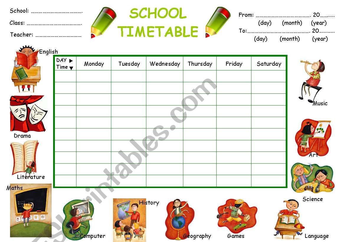 Timetable worksheet