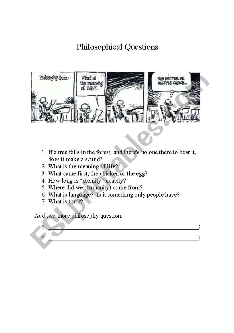 Philosophical Questions worksheet