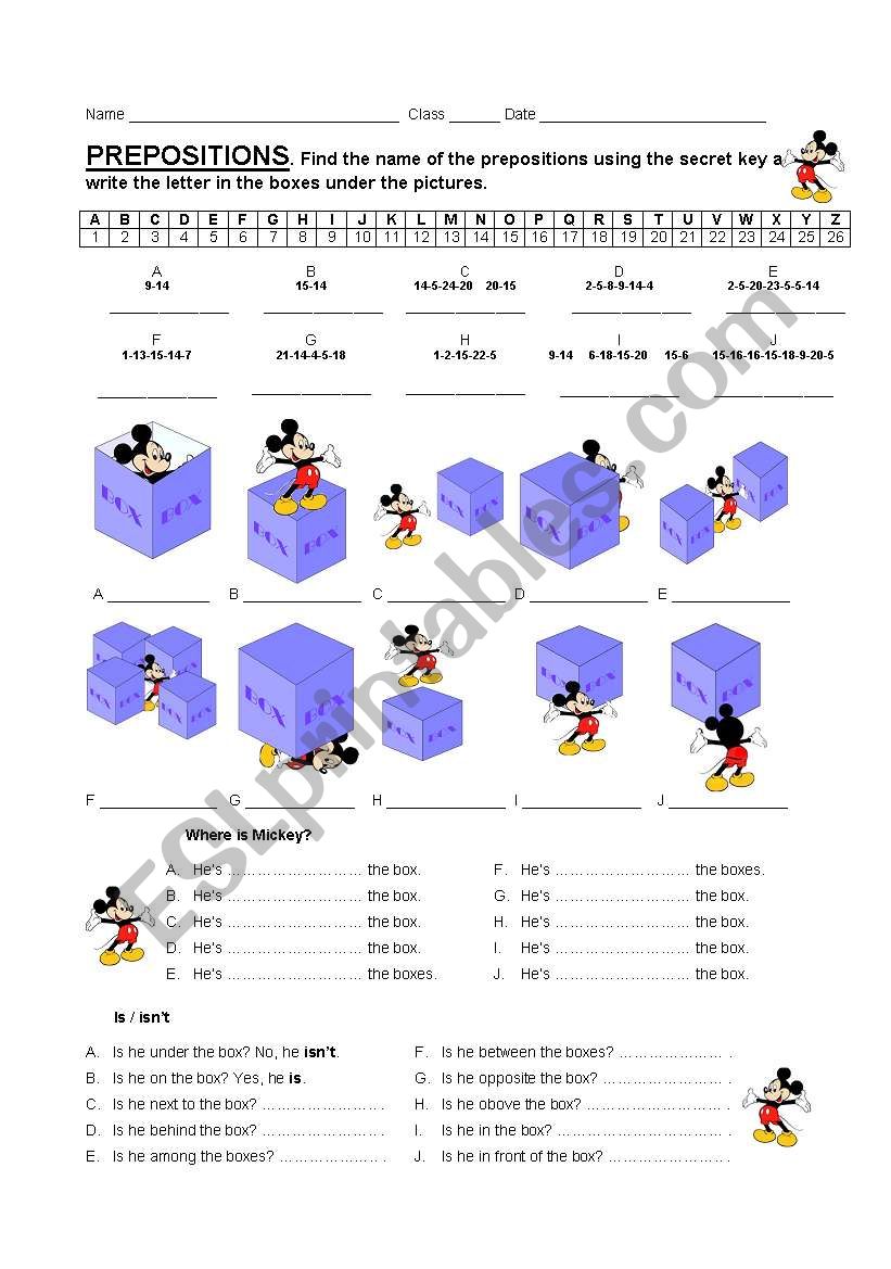 Prepositions worksheet