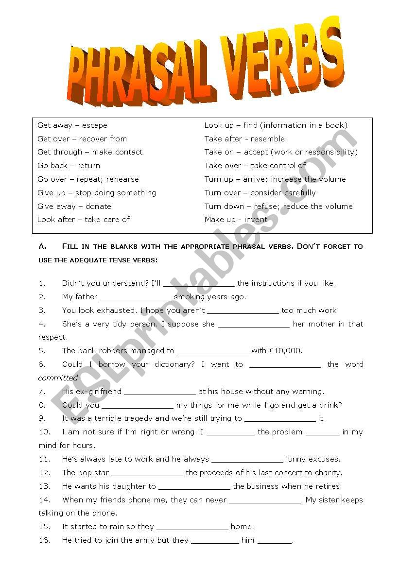 Phrasal Verbs worksheet