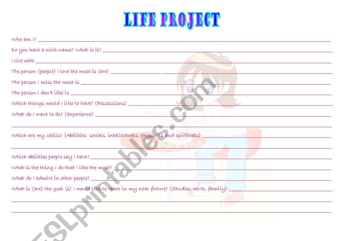 Life project worksheet