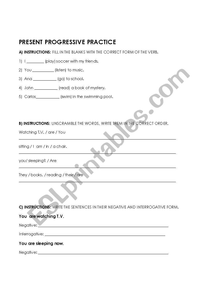 Present Progressive Practice worksheet