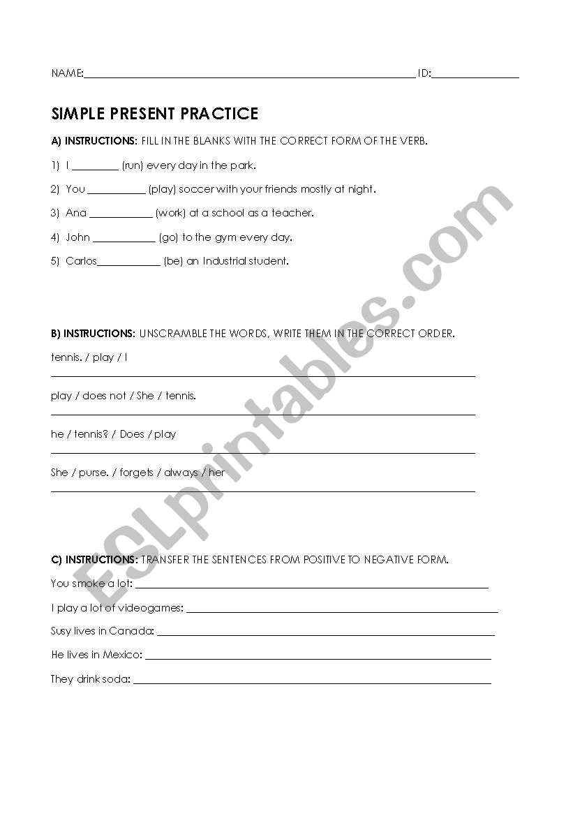 Simple Present Practice worksheet