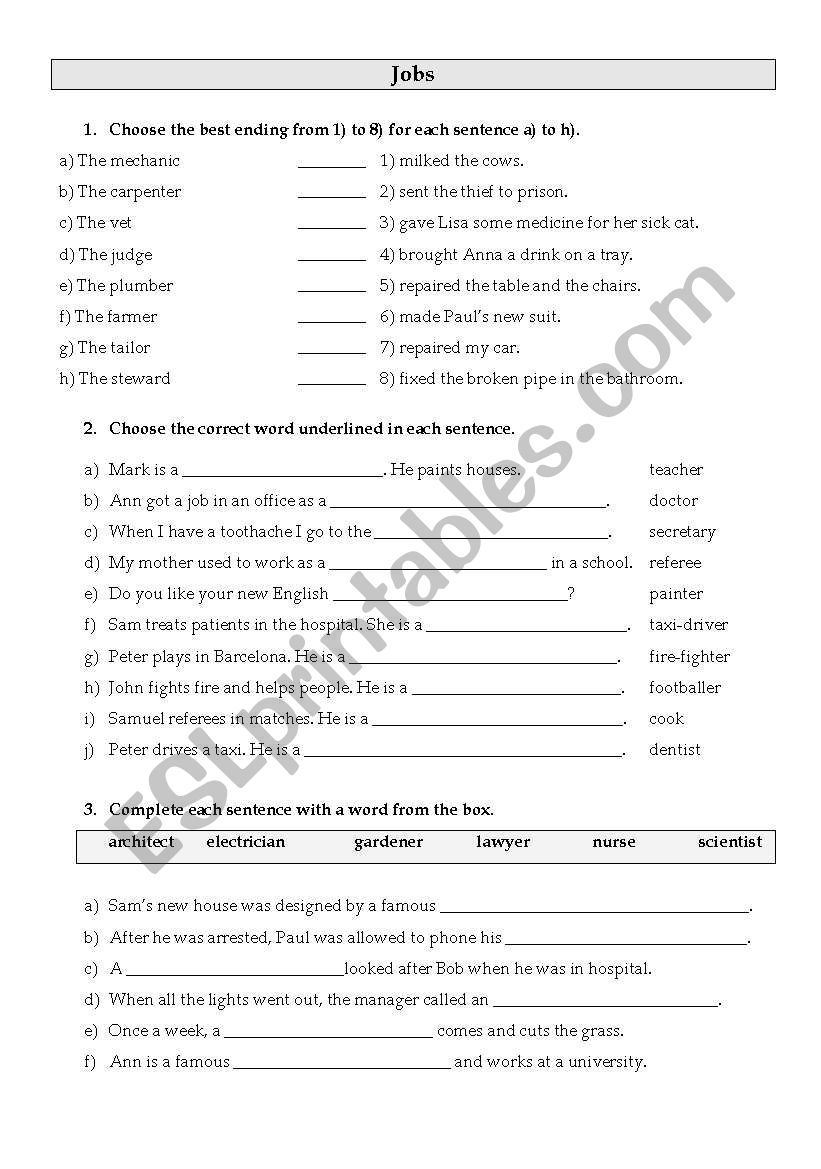 Jobs worksheet