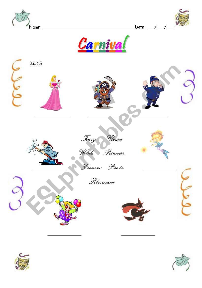 Carnival costumes worksheet