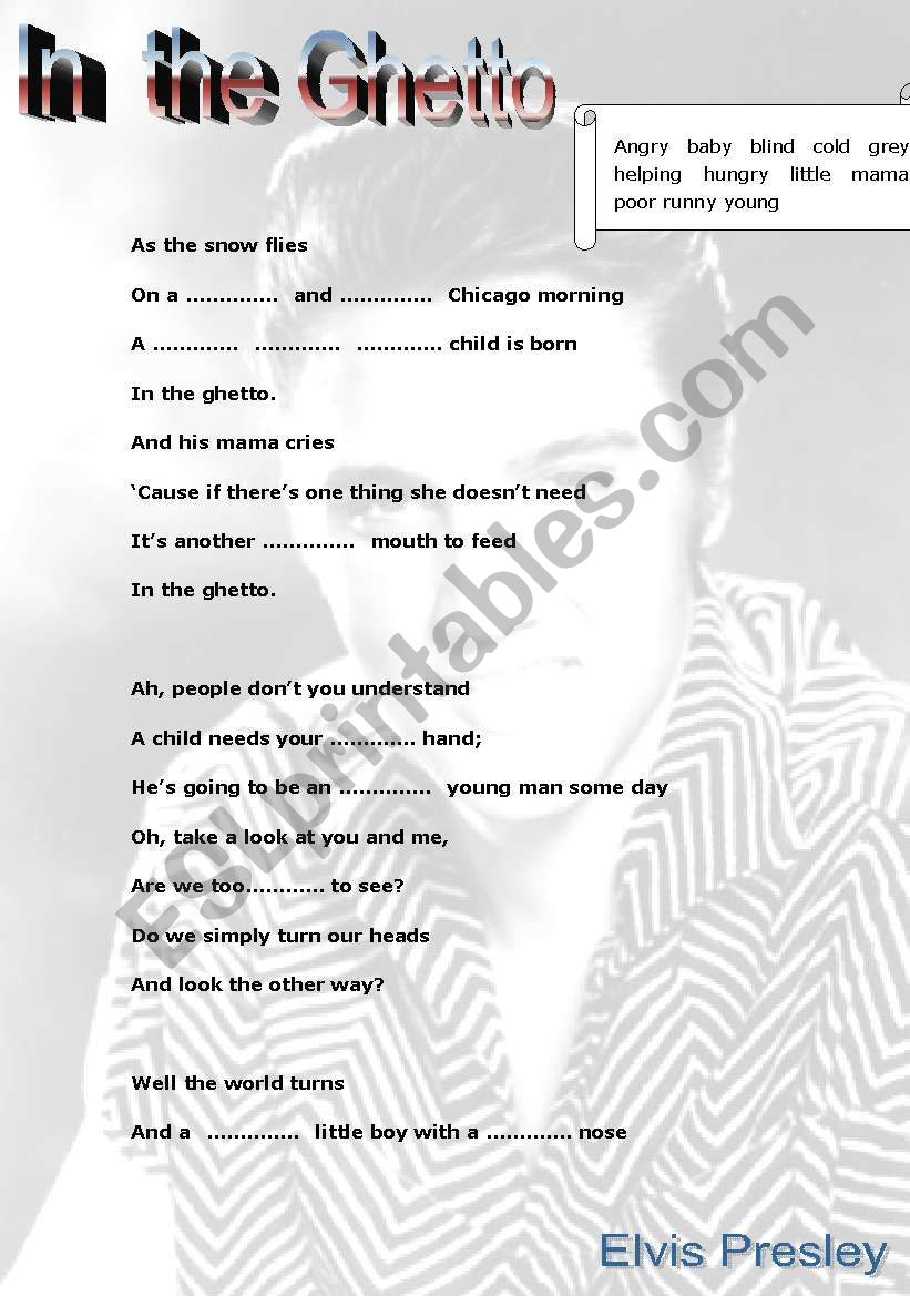 Elvis Presley - In the Ghetto worksheet