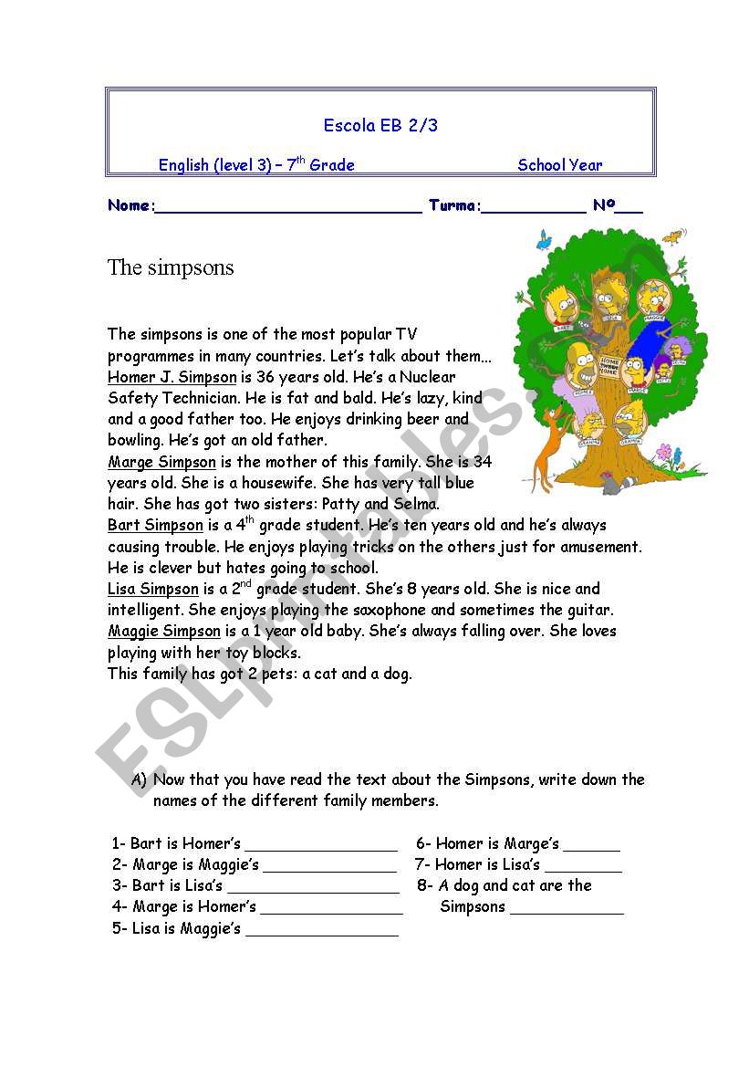 the simpsons worksheet