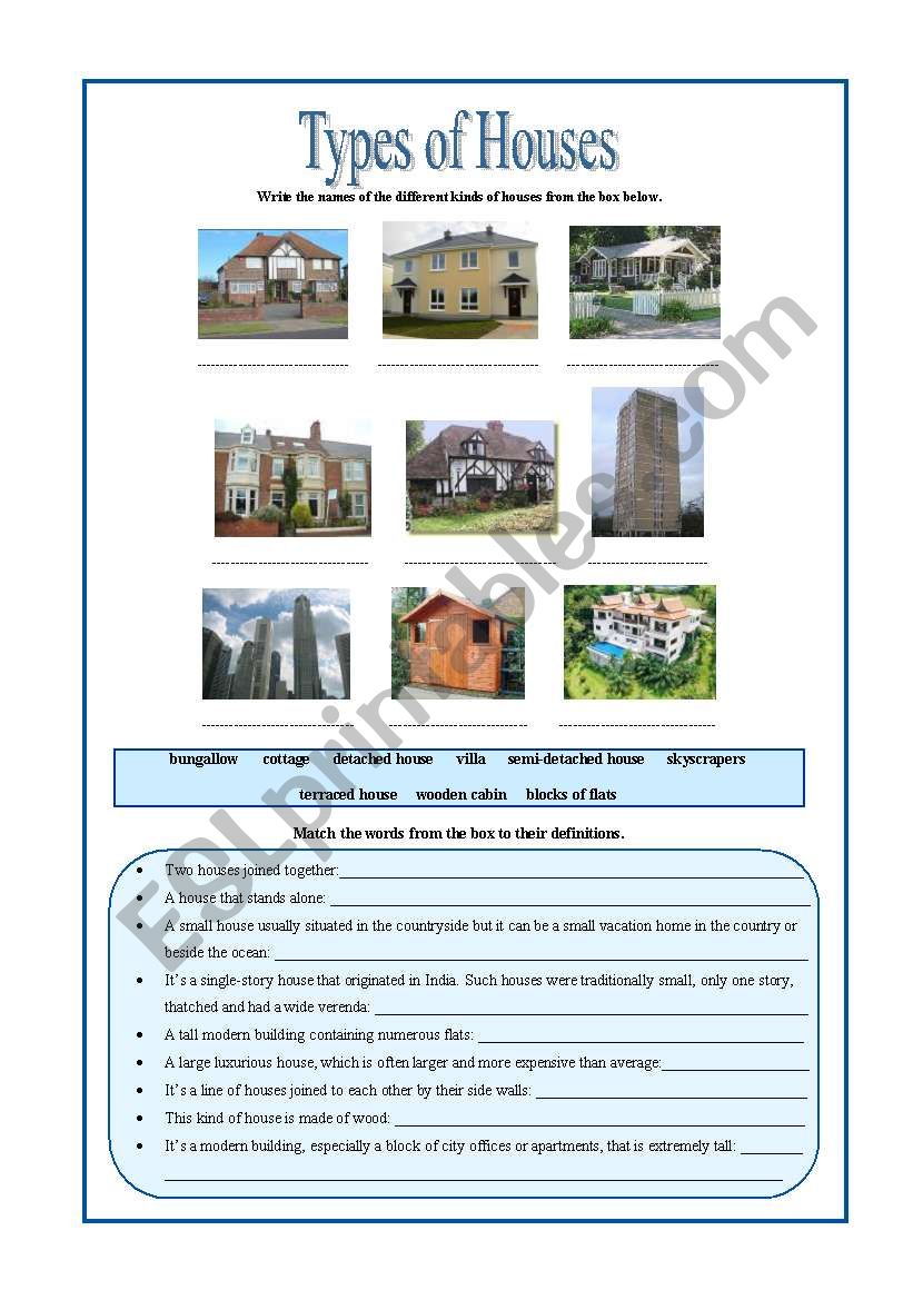 Types of Houses worksheet