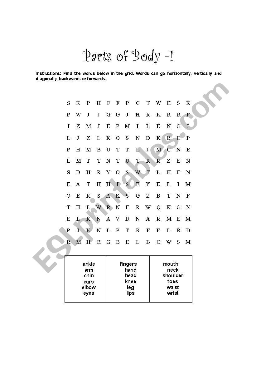 PARTS OF THE BODY worksheet