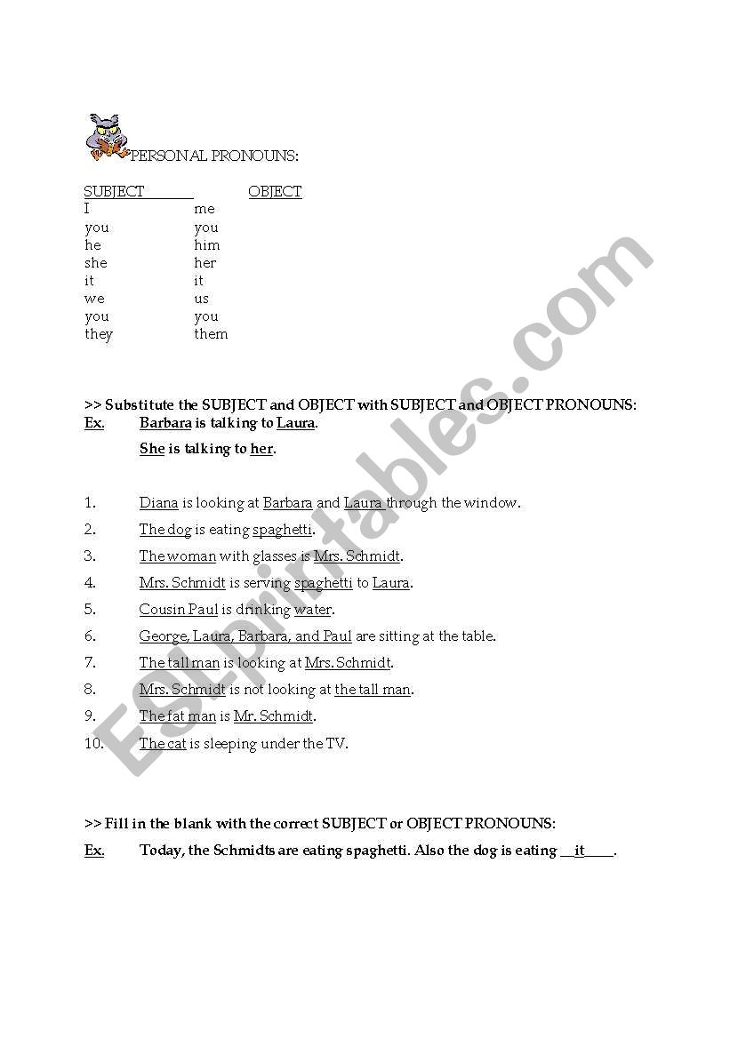 subject-object pronouns worksheet