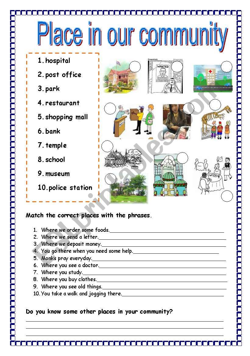 Place In Our Community ESL Worksheet By Plakmutt