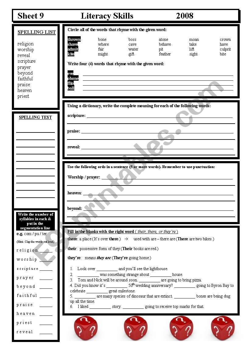 Literacy Skills worksheet