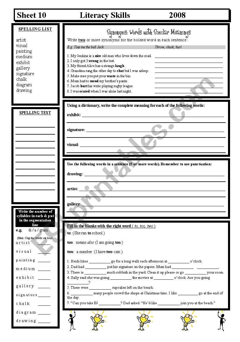 Literacy Skills worksheet